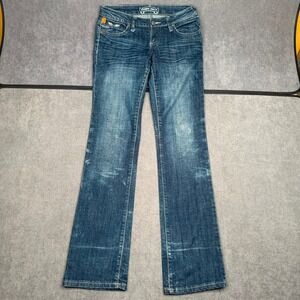 Robins Jean Womens Low Rise Bootcut y2k Denim Medium Wash Angel Wing Embroidery
